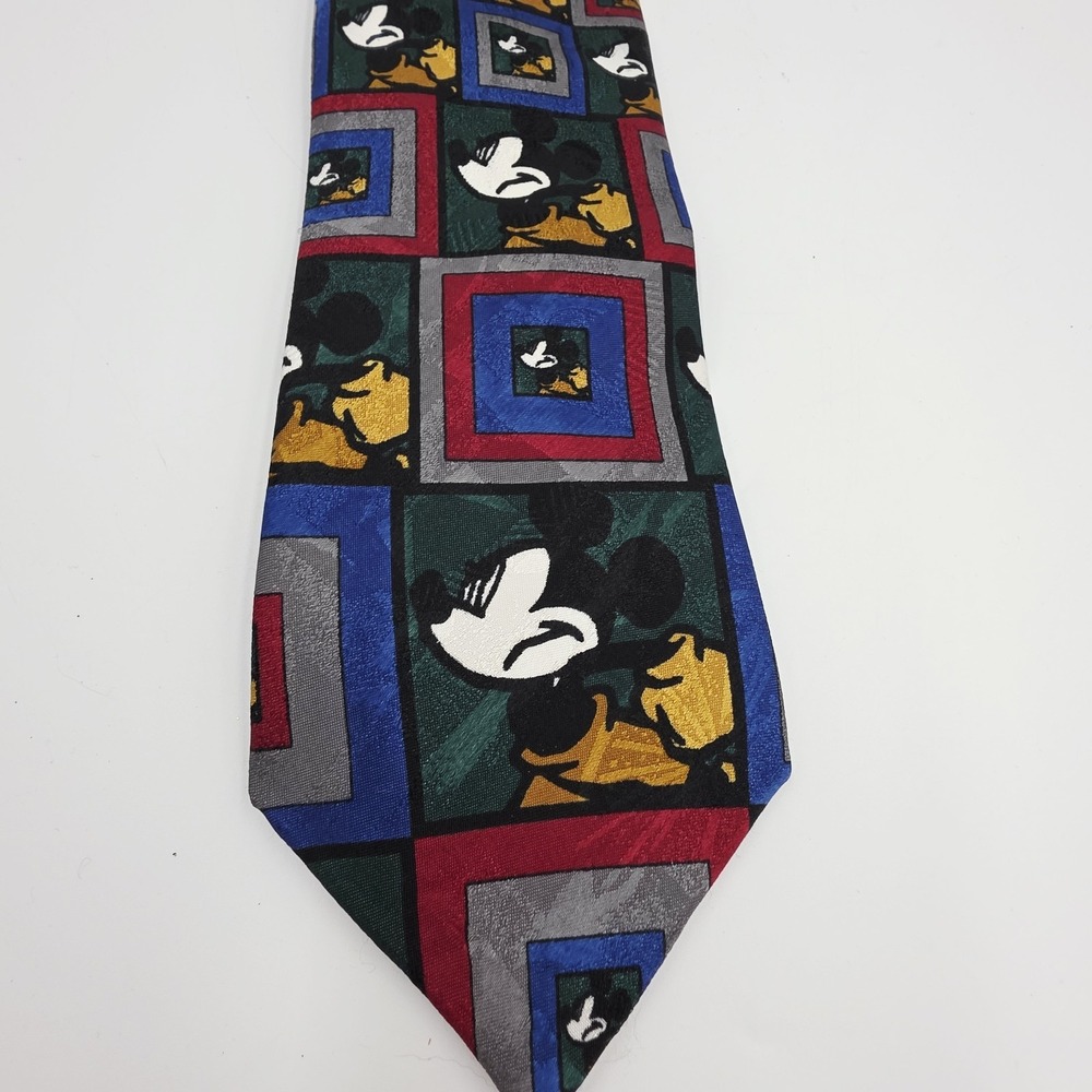 Disney Mickey Unlimited Tie Novelty Mickey Mouse Angry Mickey Green Blue Gray‎